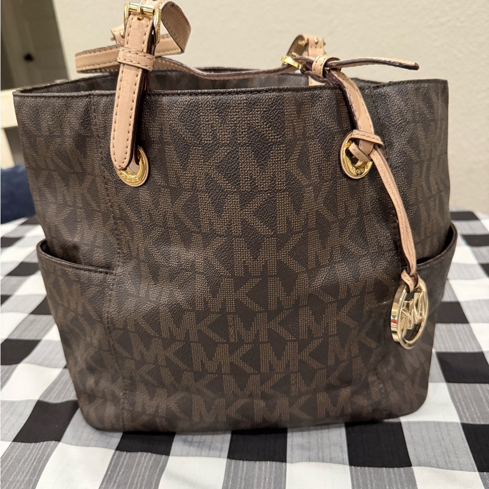 Michael Kors Brown Logo Backpack with Gold Accents